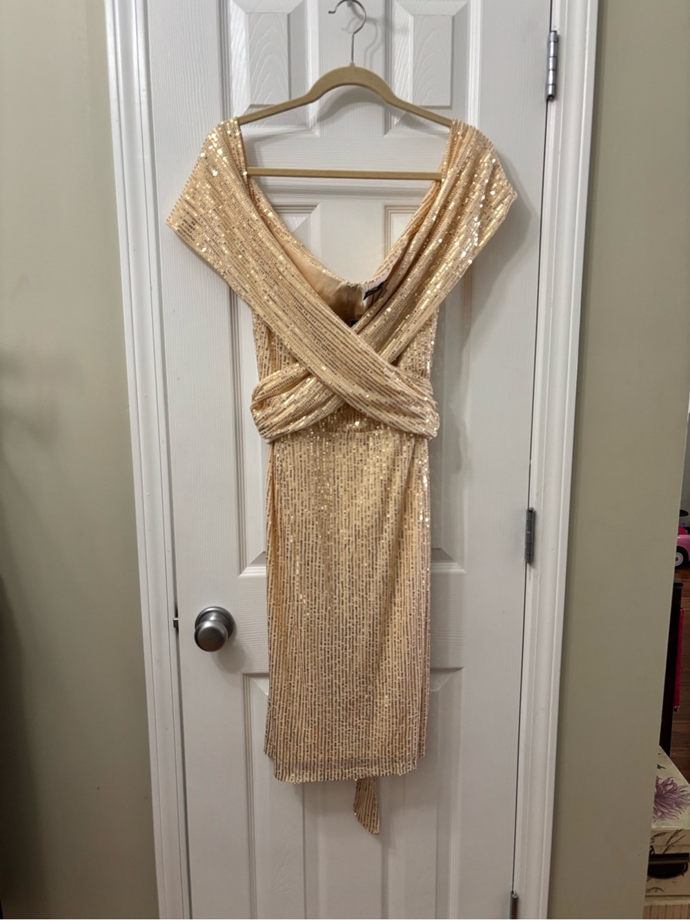 NWT X Plus Wear Gold Sequin Off Shoulder Wrap Dress Size 3X Versatile Style - Picture 2 of 8